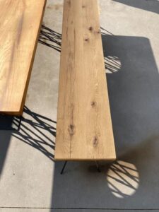 Projet sur mesure table et banc chêne massif et métal